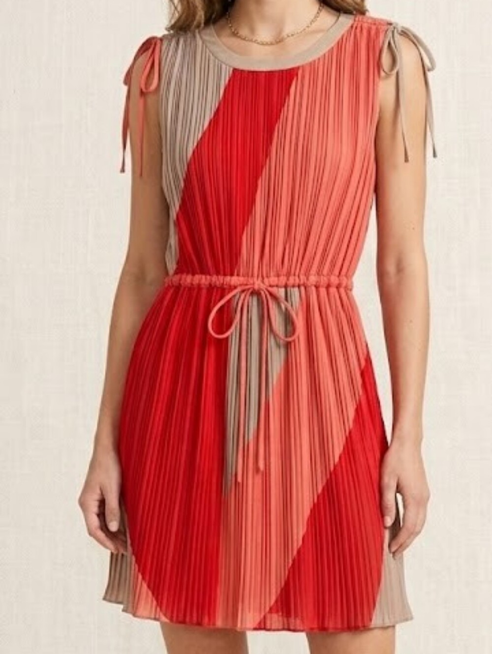 BCBGmaxazria Pleated Colorblock Dress Sunset Summer Resort Contemporary